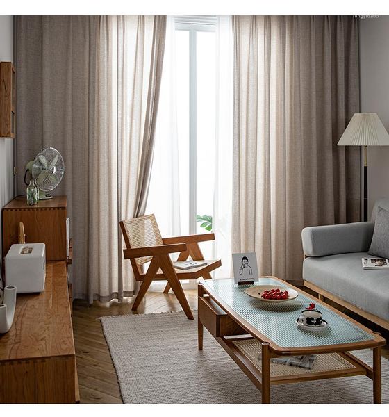 Cortina espessada espessada no estilo japonês quarto de algodão e cortinas de linho de gaze branco