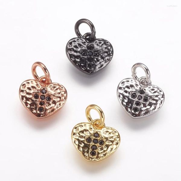 Collane con ciondolo 5 pezzi in ottone martellato micro pavimenta pendenti con zirconi cubici a forma di cuore con ciondoli a forma di croce per la creazione di collane di braccialetti di gioielli fai da te