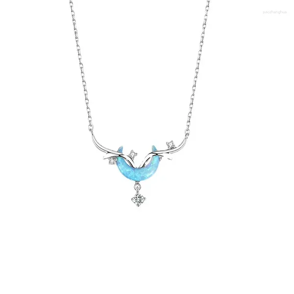 Ciondoli Romantica pietra di luna Cervo Luna Collana con ciondolo per fidanzata Regalo di anniversario Trendy S925 Catena clavicola Donna Collane in argento