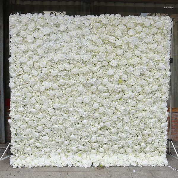 Flores decorativas Luxo 3D White Flower Wall Evento Casamento Deco Rose Rose Pano Curta