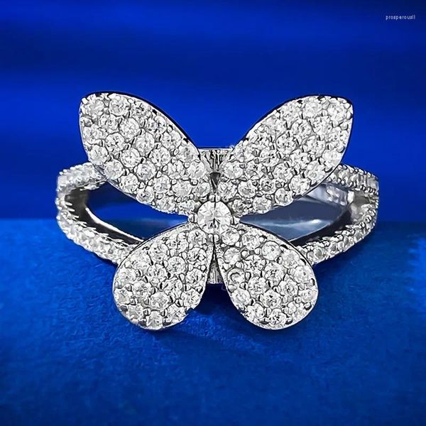 Кольца кластера Европейский и американский бант Модная имитация стерлингового серебра S925 Роскошный комплект с бриллиантами Стильное кольцо