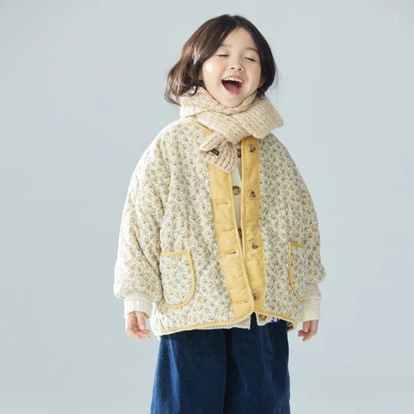 Down 2023 Genç Kız Kış Koreli Çiçek Çiçek Kid Pamuk Kurtarıcı Üç Renk 2-14 Yıllık Gir Outerwears