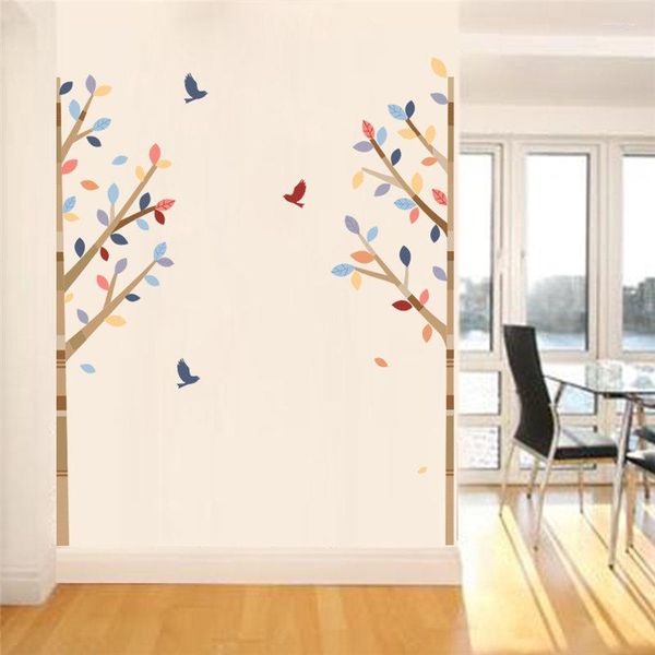Adesivos de parede adesivos de árvore criativa adesiva de pássaro de estar decoração de quarto de estilo natural planta arte mural decalques domésticos descasque e bastão