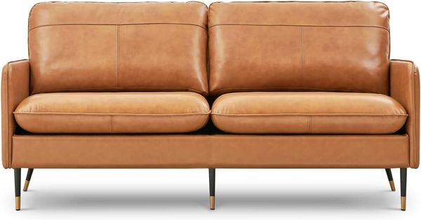 Z-hom 79-Zoll-Sofa aus genarbtem Leder, 3-Sitzer-Ledercouch, Mid-Century-Modern-Couch für Wohnzimmer, Schlafzimmer, Apartment, Büro, Cognac-Hellbraun