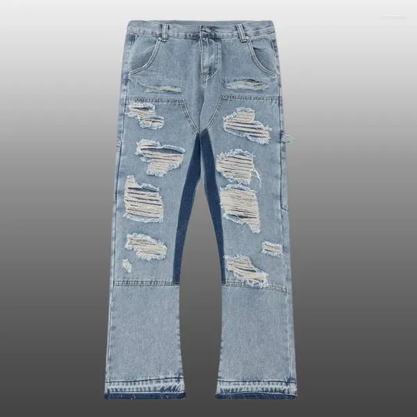 Männer Jeans 2023 Splash Tinte Männer Frauen Ausgestelltes Blau Patchwork Punk Hip Hop Hosen Streetwear Zerstört Zerrissene