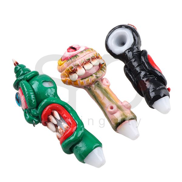 3 estilos de tubo de mão de vidro Bong Pipes Eye Monster Smoking Pipe para Dab Rig Bongos de água de vidro