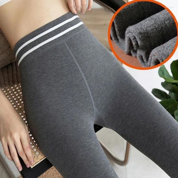 Pantaloni da donna Leggings a righe verticali da donna Filo a vita alta Elastico caldo senza cuciture ispessimento termico invernale in peluche