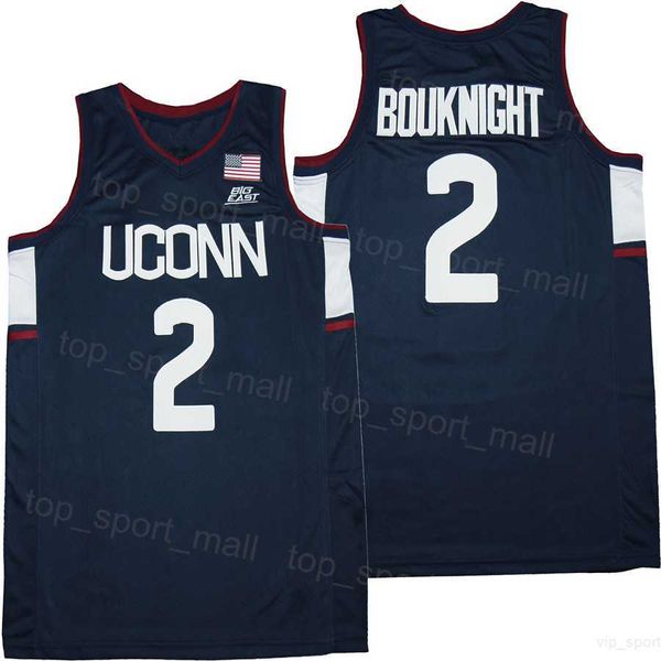 College-Basketball-Trikots Uconn Huskies 2 James Bouknight Herren-Team Marineblau Away Atmungsaktives Universitätspullover aus reiner Baumwolle Stickerei- und Nähhemd