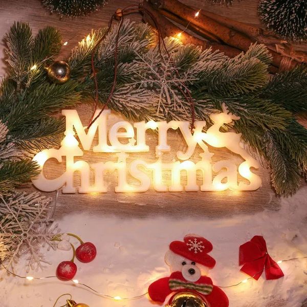 Decorações de Natal 2024 itens decorativos Galan Acessórios Merry Night Light 3D Letter Led 231121