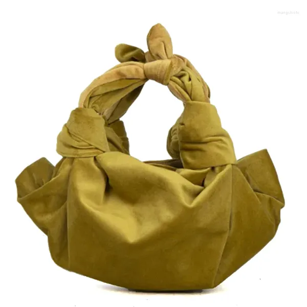 Вечерние сумки Дизайнерская атласная сумка-ведро с узлом Сумка-тоут с рюшами Плиссированная бархатная маленькая сумочка Женская сумка Вечеринка с верхней ручкой Желтый Красный
