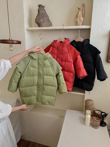 Unten Mantel Kinder Weiße Ente Jacke 2023 Winter Mädchen Mit Kapuze Koreanische Beiläufige Feste Warme Lange Einreiher Tops