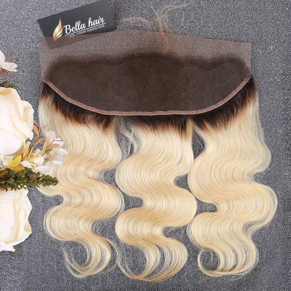 Bella Hair Ombre 1b/613 Renda Frontal com Raízes Escuras, 13x4 Orelha a Orelha Frontal Cabelo Humano Virgem Elegante Onda Corporal Reta Pré Arrancado com Linha Fina Natural VENDA