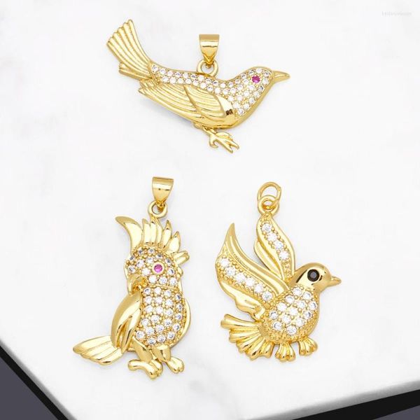 Anhänger Halsketten OCESRIO Fashion Big Cute Bird für Halskette Kupfer vergoldet CZ Kolibri Papagei Schmuckherstellung Zubehör Pdtb038