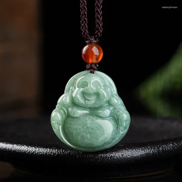 Anhänger Halsketten Natürliche Jade Maitreya Buddha mit schöner Seilkette Halskette für Mann und Frauen Fengshui Amulett Talisman