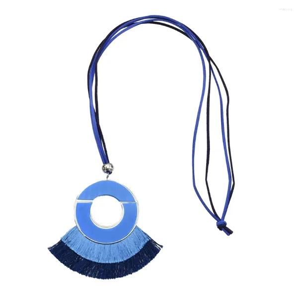 Anhänger Halsketten Blau Schwarz Sektor Baumwollfaden Quaste Geometrische Runde Halskette Für Frauen Böhmischen Traumfänger Choker Kragen Schmuck
