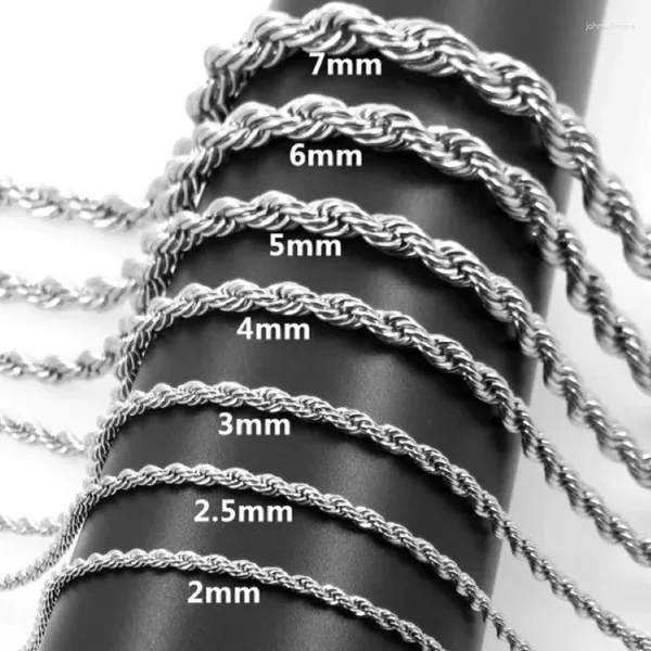 Цепочки 2 мм-7 мм из нержавеющей стали, крутая веревка, ожерелье для мужчин и женщин, 18-28 дюймов, серебряные украшения для мальчиков-подростков