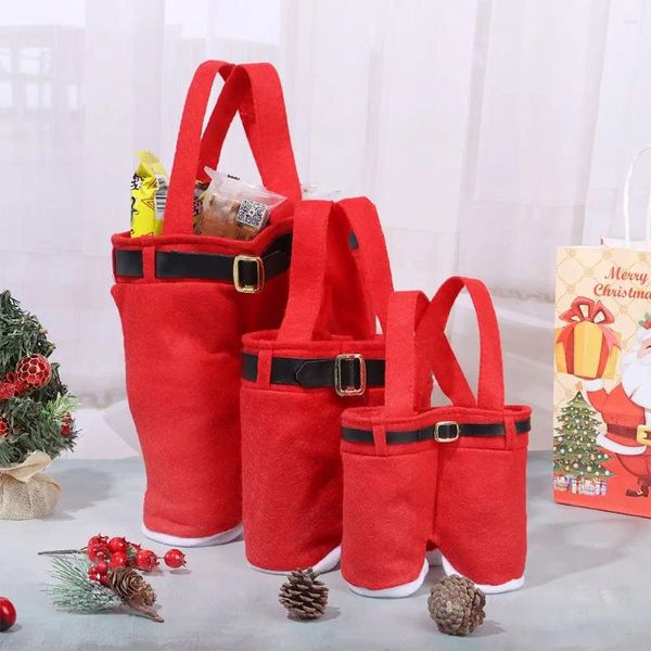 Рождественские украшения, 2 шт., нетканые брюки «Веселый Санта-Клаус», рождественские подарочные пакеты, сумка для конфет, держатель для бутылки вина