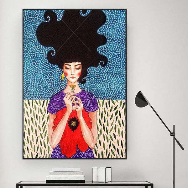 Mulher pintada vintage Pintura nórdica Canvas Print Poster Wall Art Picture para sala de estar decoração de casa decoração de parede