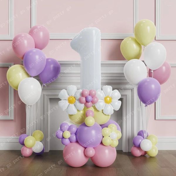 Decoração de festa 38pcs Daisy Flower Balloon Conjunto de 32 polegadas 1-9 White Digital Macaron Candy Pink Latex Balloons Balloons Birthday Birthday Birthday Birthday Birthday