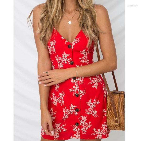 Abiti casual Summer Beach Women Sexy Hollow Out Deep V Neck Design Simple Cute Sweet School Backless Floral Dress