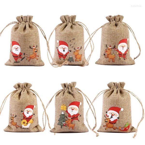 Envoltório de presente 5 Pçs / lote Sacos de juta natural de Natal 10x15cm Saco de doces de Natal Bolsas de cordão Nice pulseira embalagem de jóias