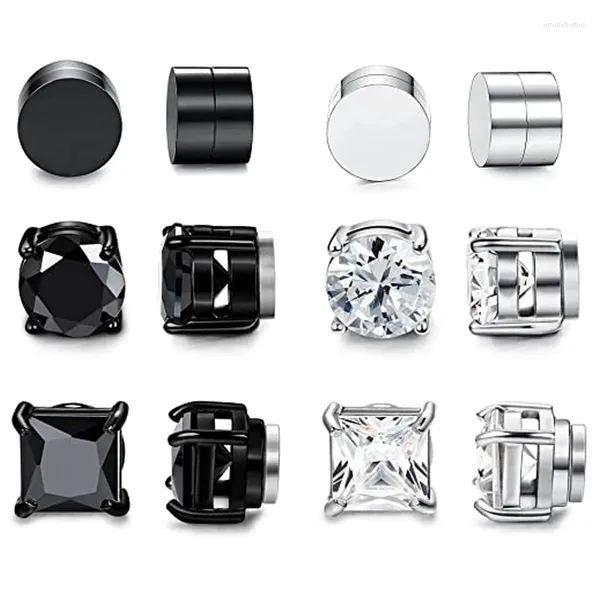 WKOUD 1–6 Paar modische magnetische Ohrstecker für Männer und Frauen, schwarz, CZ, magnetisch, nicht durchdringend, Clip-Ohrring-Set, Punk-Ohrschmuck