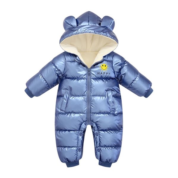 Пуховое пальто для новорожденных, зимняя детская куртка, водонепроницаемое пальто, плюс бархатная одежда для маленьких девочек, зимний комбинезон для мальчиков, комбинезоны с капюшоном для малышей, мантия, комбинезон 231120