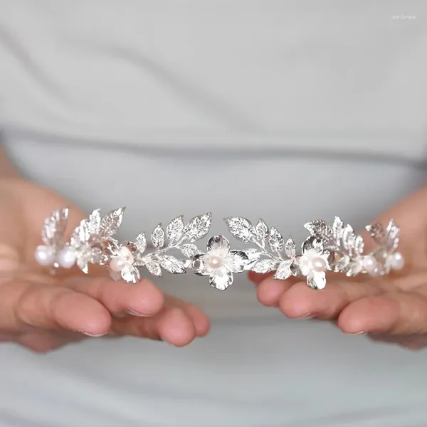 Pinces à cheveux délicates, petite couronne de mariée, diadème de mariage, couleur argent, feuille de cuivre, bandeau de princesse pour femmes