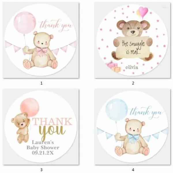 Articoli per feste Adesivi personalizzati per baby shower Nato ragazzo ragazza Compleanno Battesimo Etichetta Nome personalizzato Data Simpatico orsetto Decor