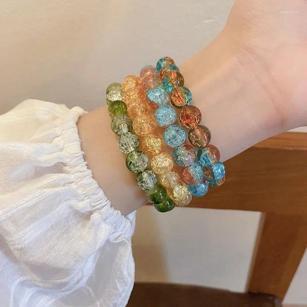Strang Dopamin Bunte Glaskugel Perlen Armband Für Frauen Koreanische Mode Armbänder Süße Handwear Großhandel Schmuck