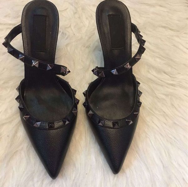 Lüks marka kadınlar yüksek topuk perçinler sandalet ince sivri ayak parmakları düğün ayakkabıları 6cm 8cm 10cm toz torbası ile süper sandal 35-44 qhtg