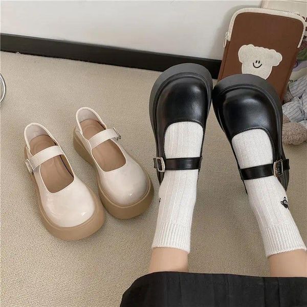 Scarpe eleganti con plateau Lolita donna giapponese carina vintage Mary Jane grosso tacco alto studentessa universitaria Cosplay Beige Bianco