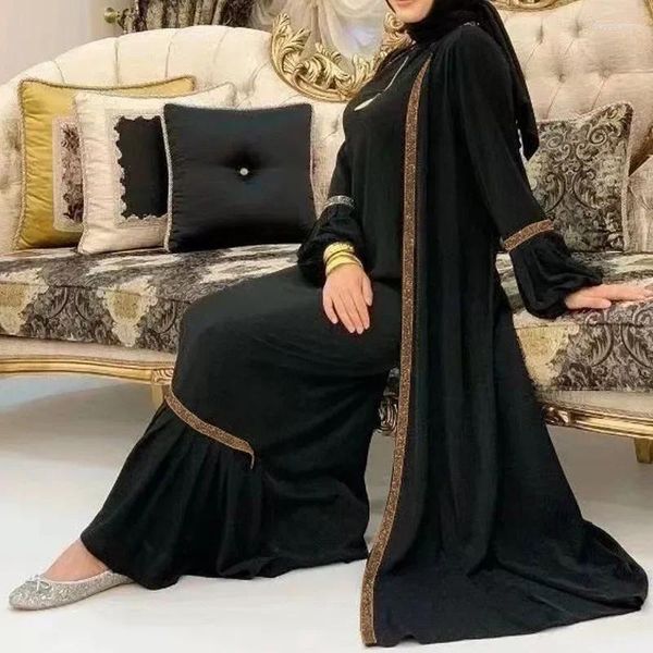 Roupas étnicas Eid Kimono Abaya Vestidos Muçulmanos 2 Peça Conjunto Ruffle Abayas para Mulheres Dubai Evening Party Vestido Árabe Kaftan Robe Islâmico