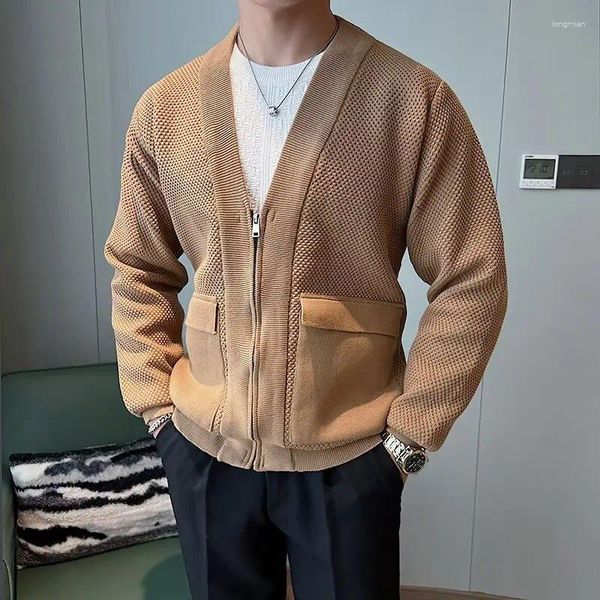 Suéter masculino de malha com decote em v, cardigã de malha/roupas de marca de alta qualidade, jaqueta slim fit/manga comprida 3xl-m