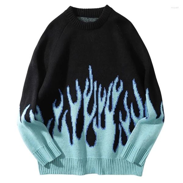 Herrenpullover Progressive Flame Pullover Liebhaberkleidung Pullover Stricken Südkorea Lose Übergroße Hip Hop Streetwear Vintage Strickwaren