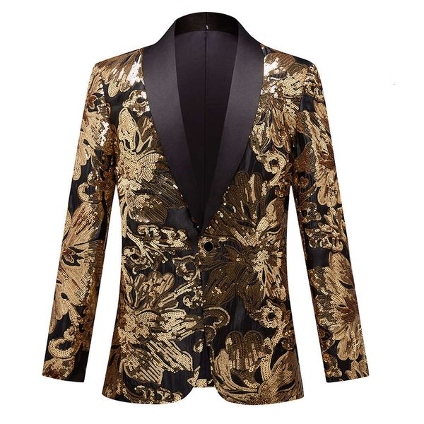 Party Show tute da uomo Blazer British Slim Fit Gold Fancy Paillettes Cappotto da completo americano Casual Fashion Mans