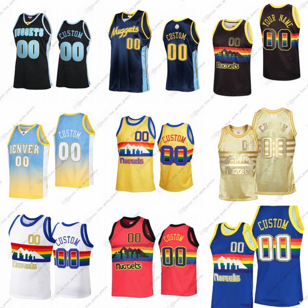 Custom 2002 camisa de basquete retro Allen Iverson Carmelo Anthony Dikembe Mutombo Alex Inglês David Thompson Dan Issel Byron Beck Blue Red