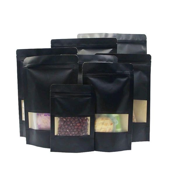 Packing Bags 8 Size Black Stand Up Paper Frosted Window Bag Snack Cookie Tea Coffee Packaging Doypack Gift Pouches Lx3936 Drop Deliv Dhoif