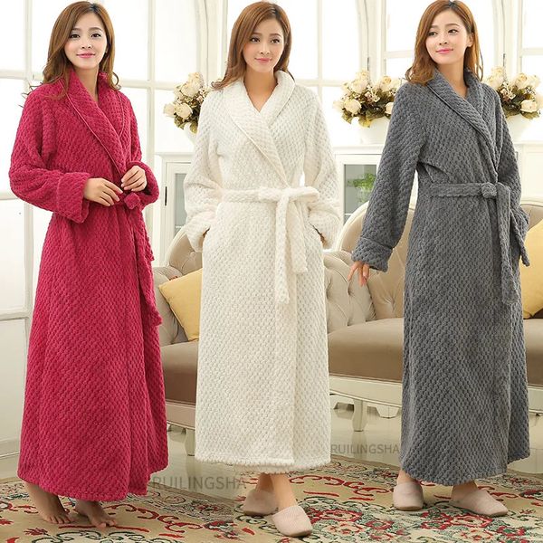 Kadınlar Robe Kadın Kış Termal Uzun Boynaz Sevenler Kalın Sıcak Mercan Polar Kimono Banyo Boy Boyutu Erkekler Nightgowns Gelin Soyunma Elbisesi 231121