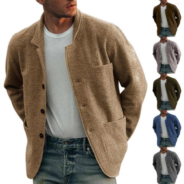 Suéter masculino jovem cor sólida moda jaqueta casaco casual cardigan trench com capuz masculino suéter frontal aberto