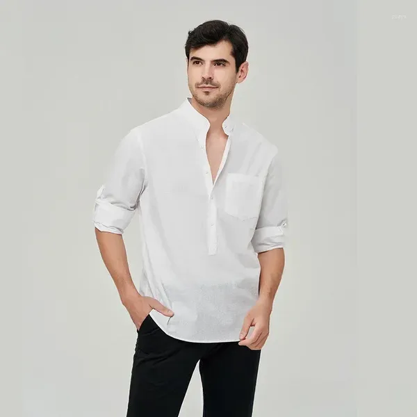 Camisas casuais masculinas puro algodão solto camisa de mangas compridas de alta qualidade luz luxo cor sólida oversize topo branco preto amarelo