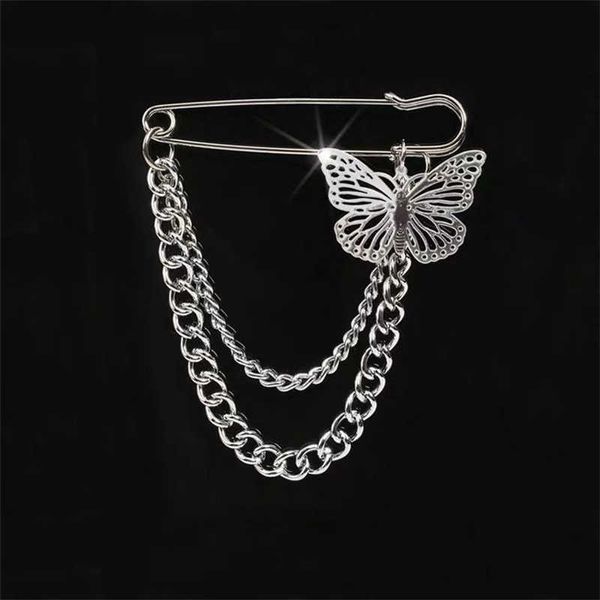 Pins Broschen 2022 Mode Vintage Schmetterling Kreuz Kette Brosche Pin Abzeichen Punk Kette Pins Metall Für Egirl Kleidung Hut Dekoration Schmuck Geschenke Z0421