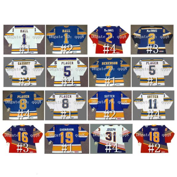 Maglie da hockey vintage CCM St. Blues GLENN HALL AL INNIS GASSOFF BOB PLAGER GARRY UNGER RED BERENSON BRETT HULL BRENDAN SHANAHAN BERNIE raro