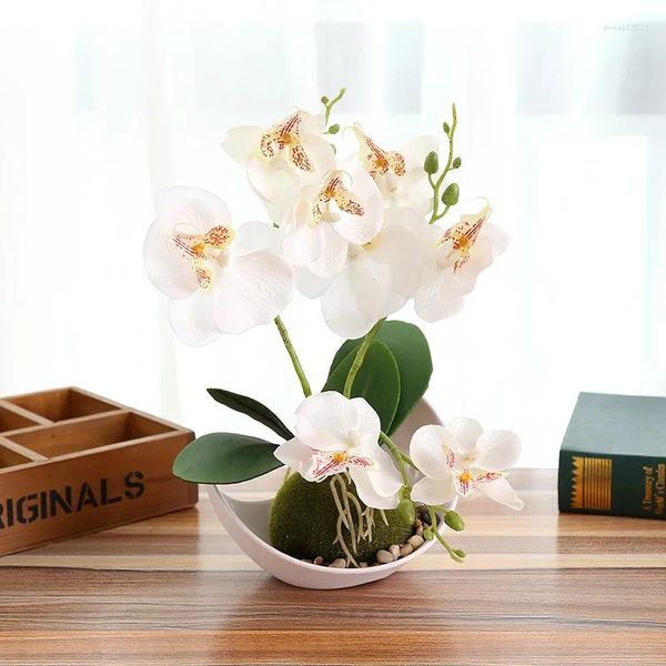 Fiori decorativi Fiore di simulazione Farfalla a tre punte Orchidea Grande Bonsai Decorazione interna Ornamenti Pianta in vaso di seta