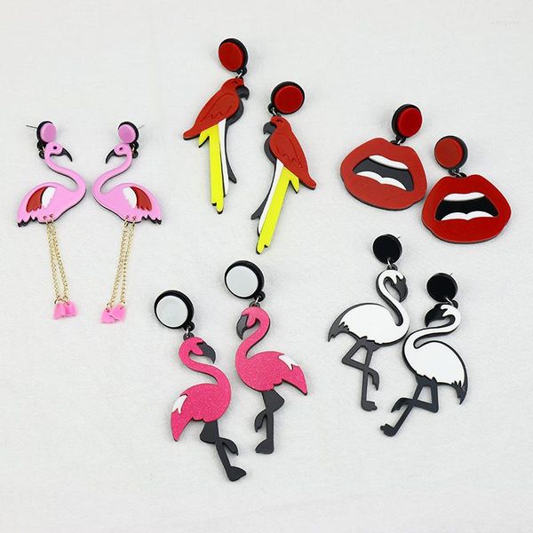 Ohrringe Mode Big Acryl Flamingo Papageien Tropfen Für Frauen Punk Hip Hop Vögel Lange Ohrring Weibliche Brincos Party Schmuck