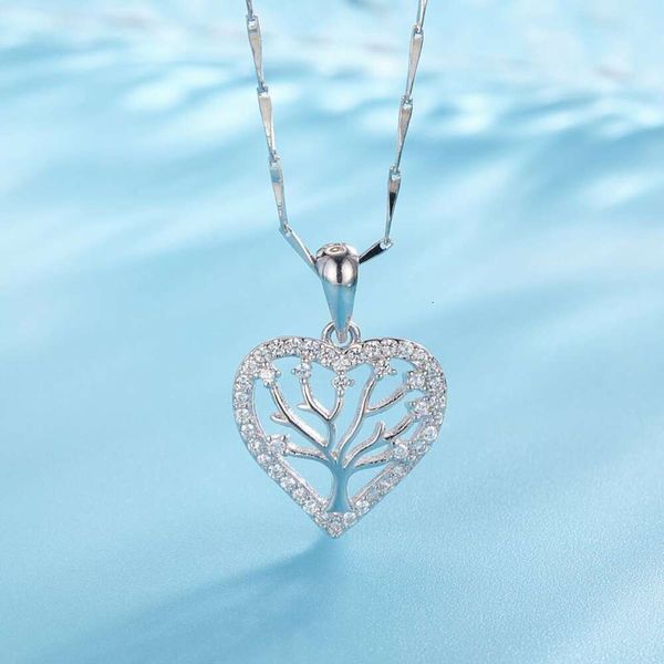 Joias finas personalizadas moissanite formato de coração pingente de árvore mãe prata esterlina colar de pedras preciosas brancas