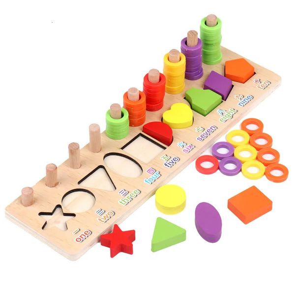 Lernspielzeug Kinder Holz Montessori Lernen, Zahlen zu zählen Geometrische Form Kognition Matching Baby Frühe Bildung Lehrmittel Mathe-Spielzeug 231122