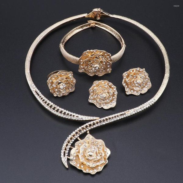Collana orecchini set Dubai color oro gioielli moda nuziale ciondolo rotondo braccialetto con ciondoli anello regalo per festa di nozze