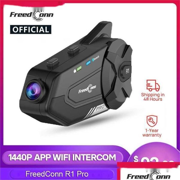 Intercomunicador para motocicleta, walkie talkie, dconn r1 pro, headset, grupo, à prova d'água, 1440p, wi-fi, aplicativo, gravador de vídeo, 6 pilotos, bluetooth, inte dhyhp