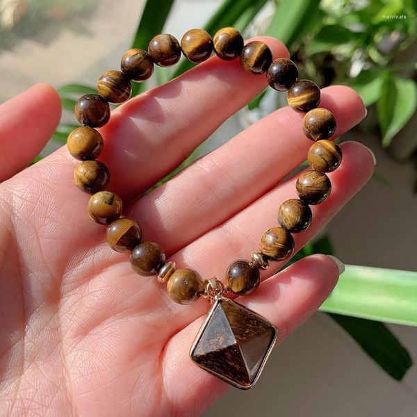 Strand Natural Stone Bracelets Healing Energy Pyramid свисает с пурпурным кварцевым аметистами тигр глаза розовый кристалл для женщин друга